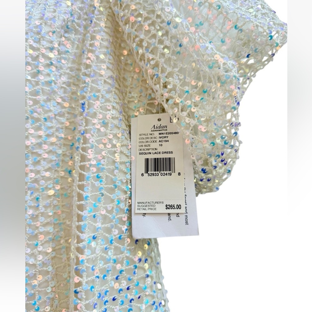 Aidan Mattox Sequin & Lace Off The Shoulder Ivory Dress Sz 10 - Picture 5 of 6